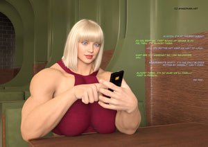 huge blonde female bodybuilder texting