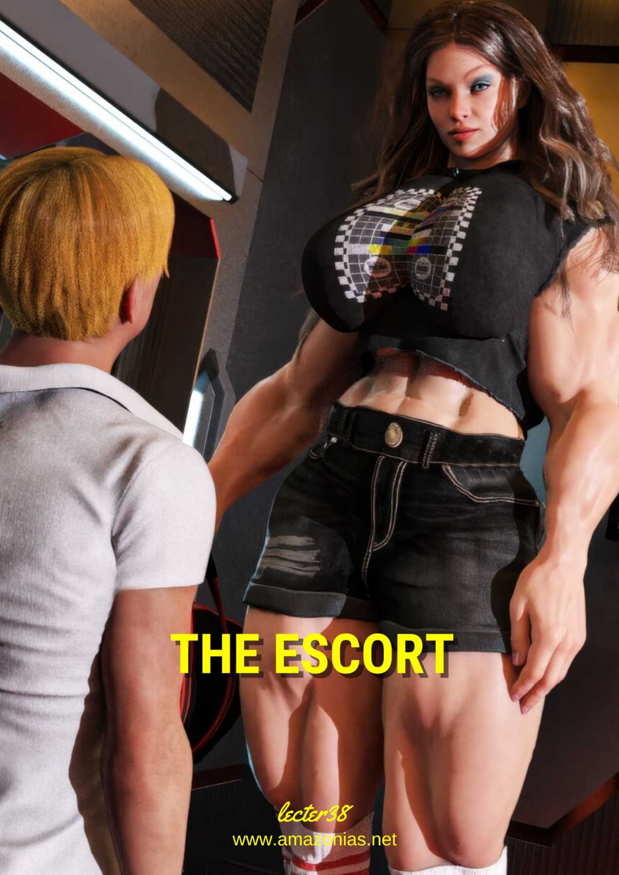 tall musclegirl and short man
