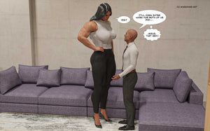 tall musclegirl intimidating man